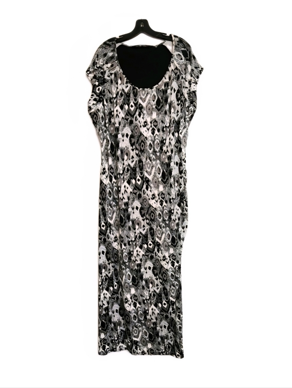 Colleen Lopez Women’s 2X Maxi Dress Black White Geometric Stretchy Short Sleeve